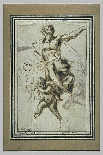 Un prophète sur des nuages soutenu par deux anges