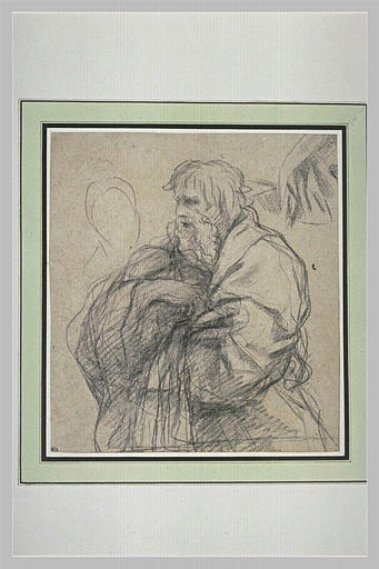 Vieillard vu à mi-corps, de profil vers la gauche