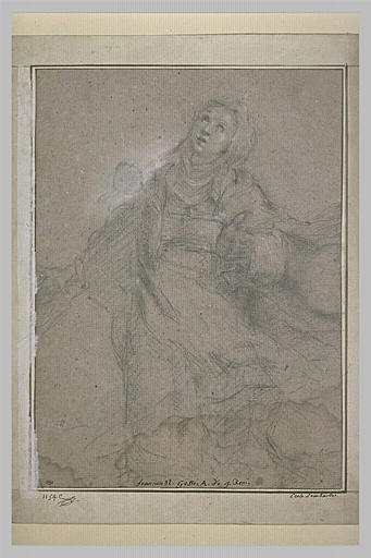 Une femme à genoux, en prières, vue de face