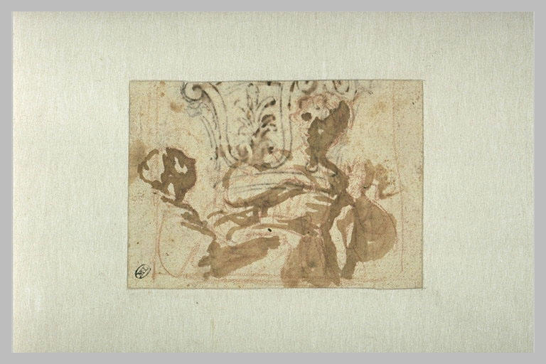 Femme et personnage à sa droite lui soulevant une coupe.