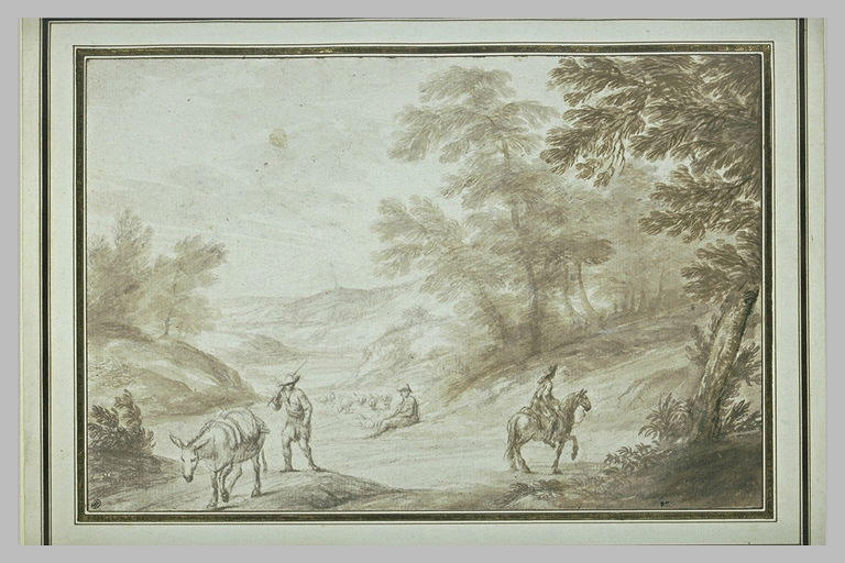Paysans et bergers dans un paysage