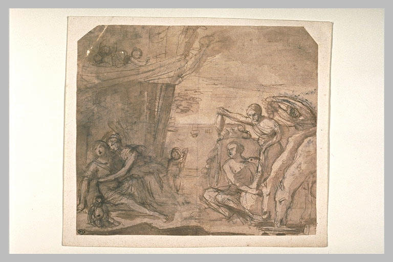 Femme soutenant un homme à terre, et deux autres figures