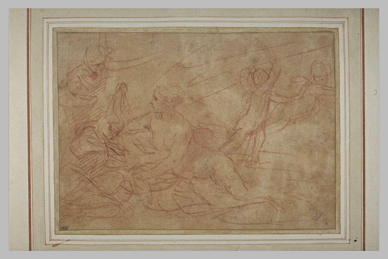 Femme nue étendue près de deux figures, et deux anges