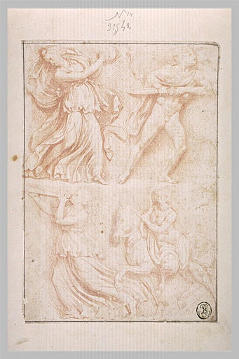 Quatre études de figures d'après des bas-reliefs antiques