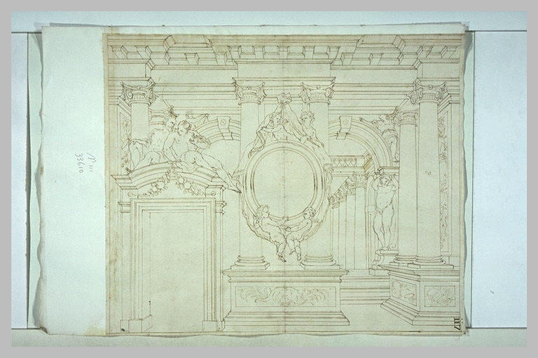 Etude d'architecture pour un palier d'escalier d'un palais