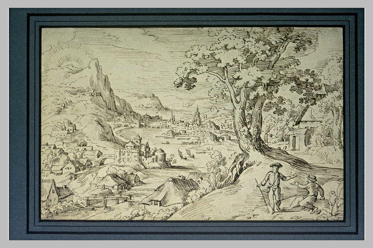 Vallée rocheuse avec village et fleuve