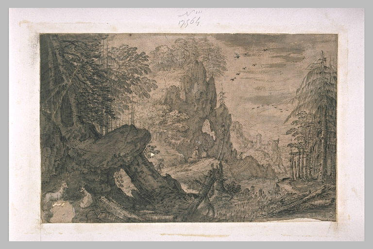 Paysage rocheux, avec un chemin cotoyant un ruisseau