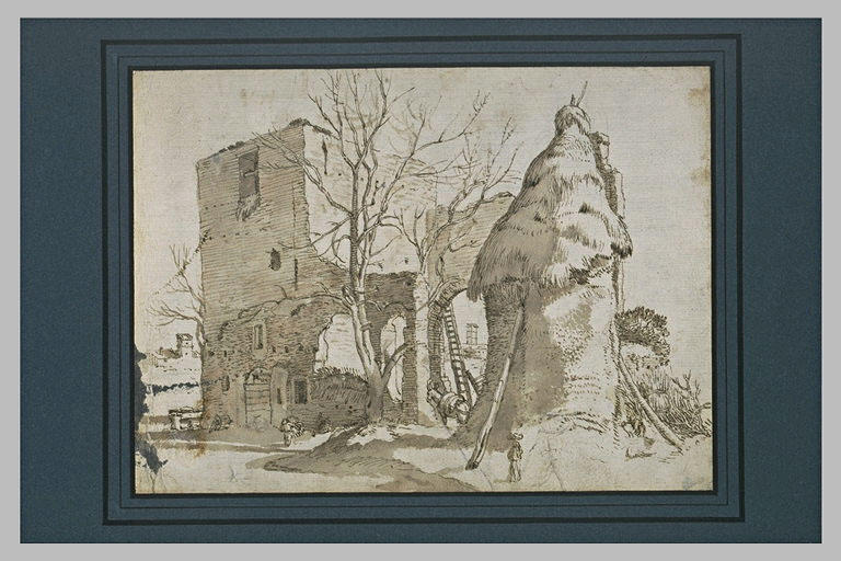 Vieux bâtiments de ferme, et meule