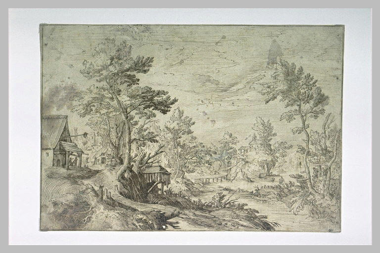 Rivière sinueuse bordée d'arbres et de fabriques