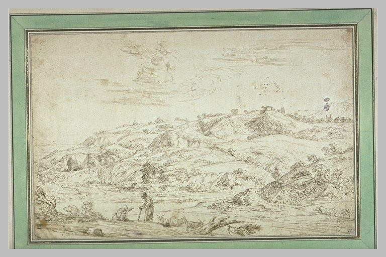 Paysage avec trois femmes et deux chiens