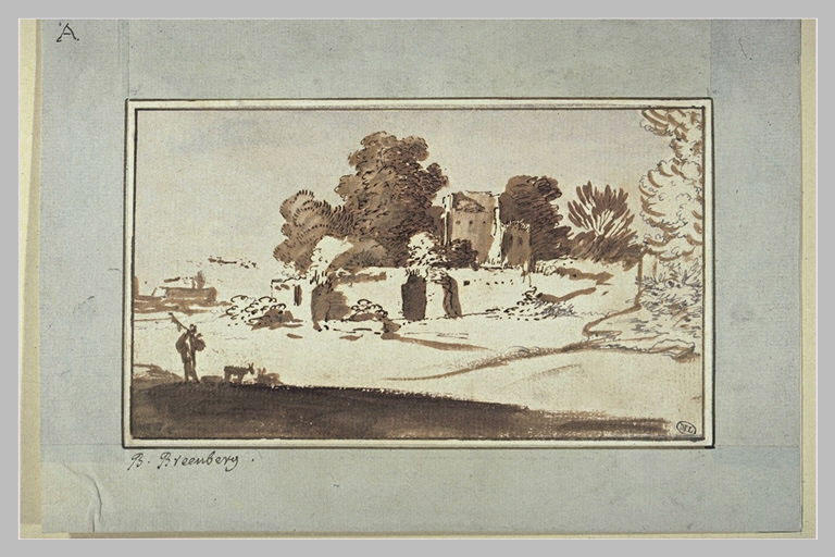 Etude d'arbres entourés de murs en ruines