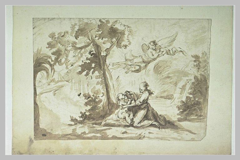 Agar faisant boire Ismaël, près d'un arbre, sous le regard de l'ange