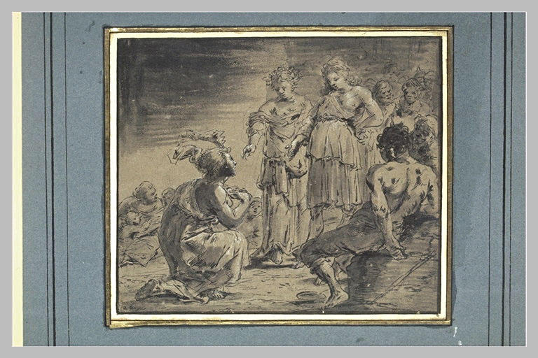 Une vestale agenouillée devant divers personnages