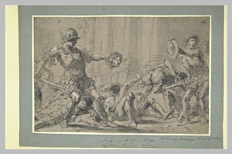 Persée brandissant la tête de Méduse à ses poursuivants