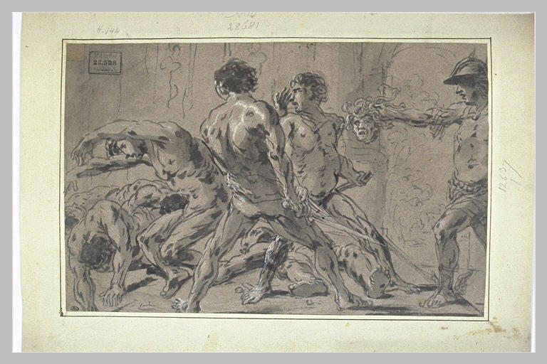 Persée présentant la tête de Méduse à des hommes effrayés