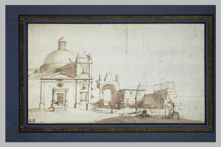 Eglise près d'une porte de ville, en Italie