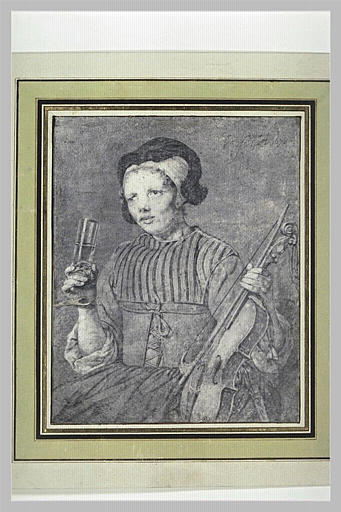 Joueuse de violon tenant un verre