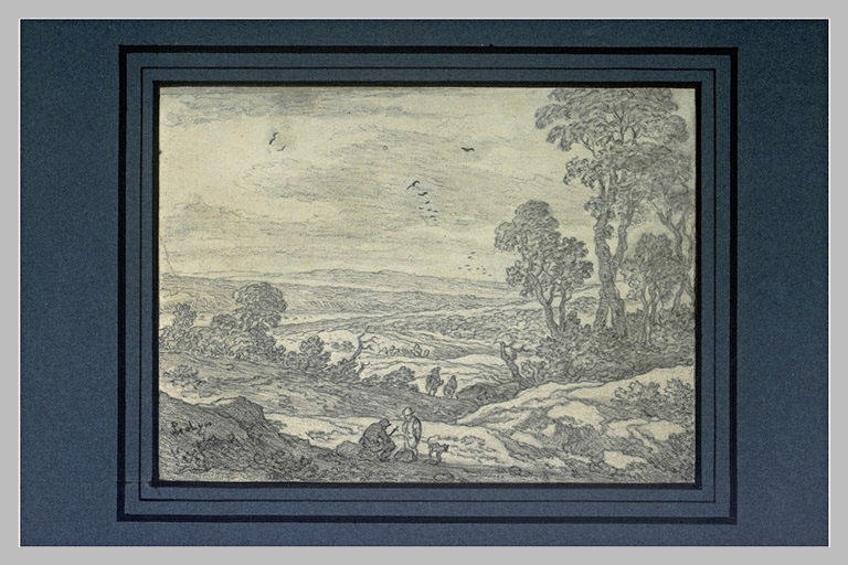 Paysage boisé avec des personnages