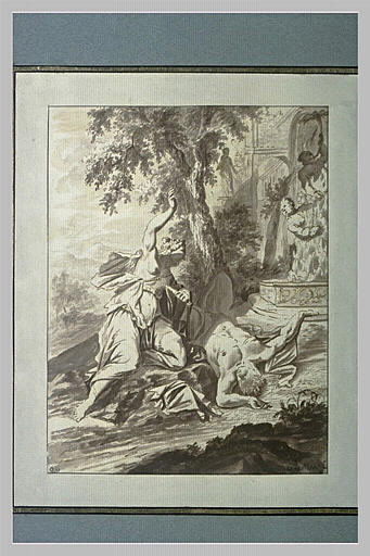 Pyrhame se perçant le sein avec le poignard de Thisbé