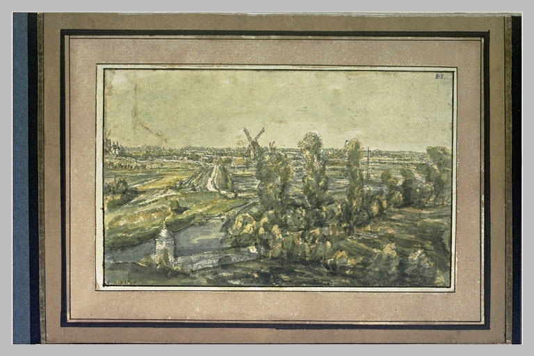 Vue d'une plaine étendue avec des moulins