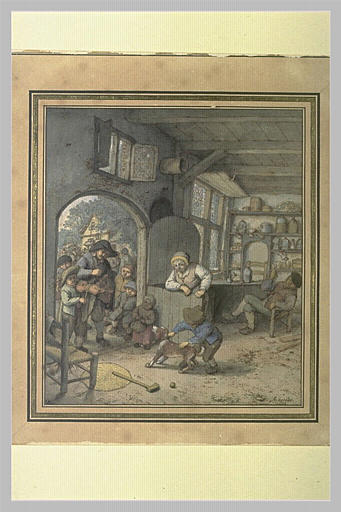 Joueurs de vielle et de violon à la porte d'une auberge