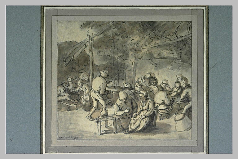 Buveurs dans une cour d'auberge