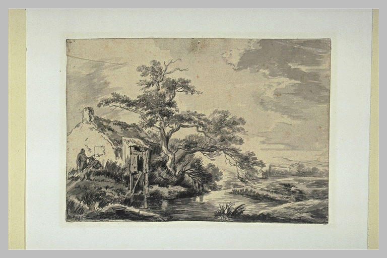 Bicoque au bord d'un ruisseau, avec une cabane de pêche