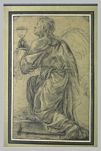 Etude d'ange s'agenouillant, tenant un calice