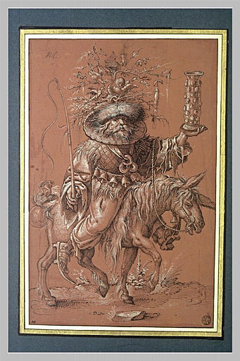 Saint Nicolas sur un âne, costumé en Vielfrass ou glouton