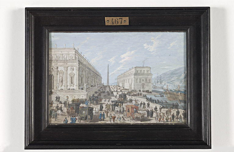 Vue de Messine : une place animée décorée de palais