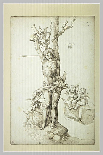 Des anges délivrant saint Sébastien attaché à un arbre