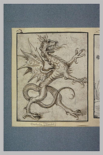 Un dragon ailé, tourné vers la droite