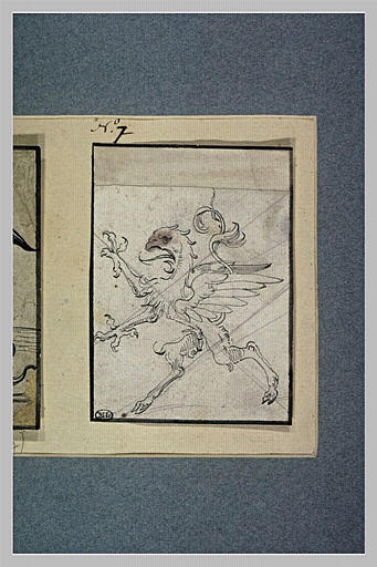 Un dragon ailé, tourné  vers la gauche