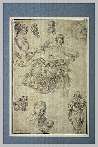 Feuille de douze études tirées de gravures de Dürer