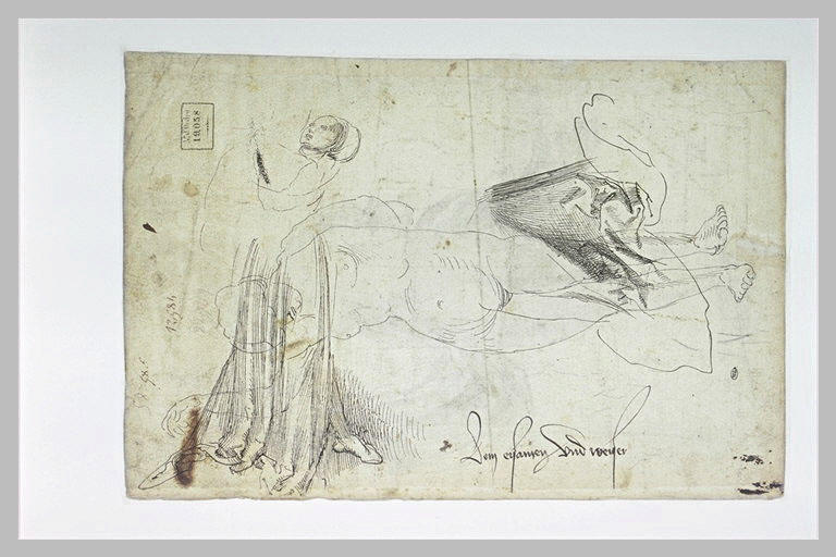 Etude de femme nue, de face, avec une draperie, et autre étude de femme
