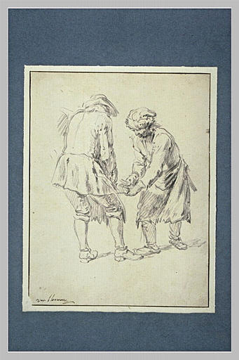 Etude de deux hommes ferrant un cheval