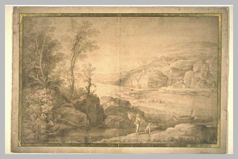 Grand paysage avec un torrent descendant en cascades d'une colline