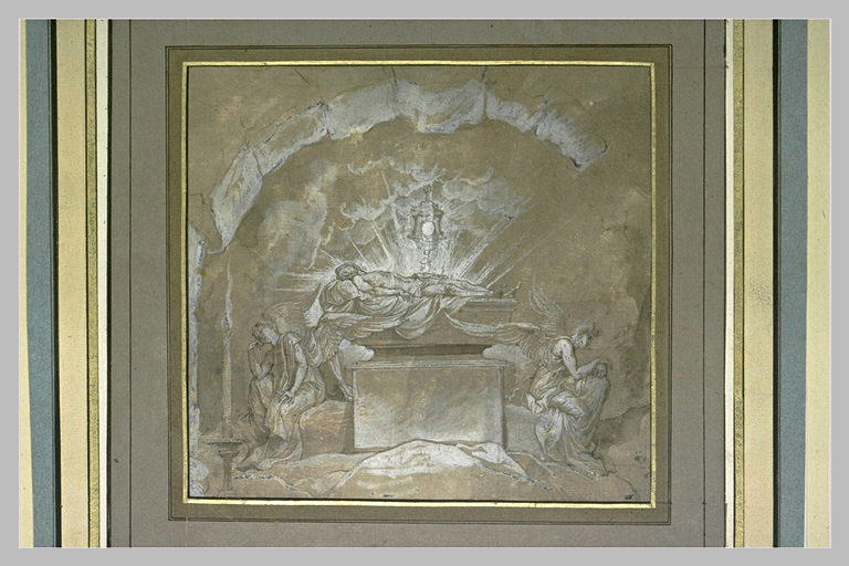 Jésus-Christ posé sur son tombeau et veillé par deux anges