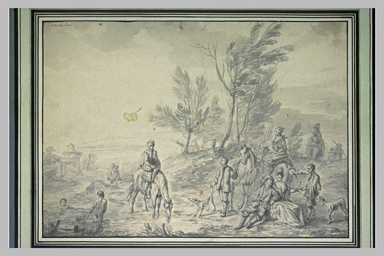Halte de voyageurs, au bord d'un cours d'eau