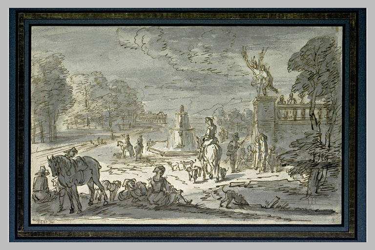 Halte de chasseurs dans un parc