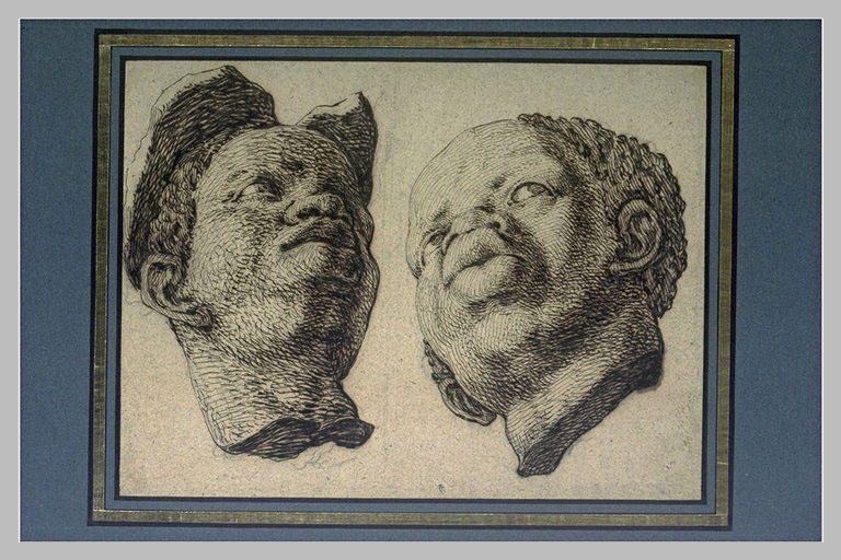 Feuille de deux études de têtes de nègres en plâtre