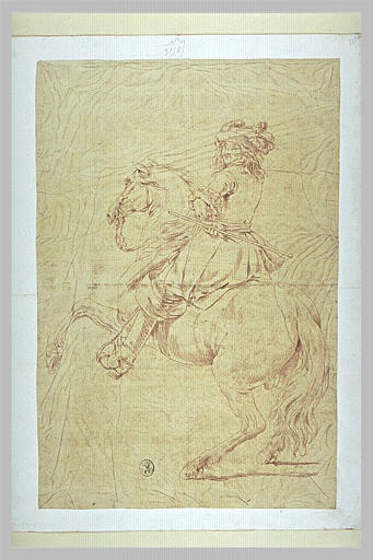 Officier sur un cheval cabré, tourné vers la gauche