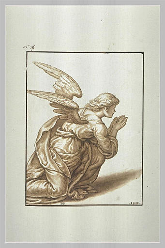 Ange agenouillé, tourné vers la droite