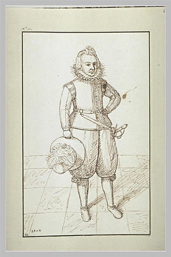 Adolescent, vu de trois quarts, tenant son chapeau