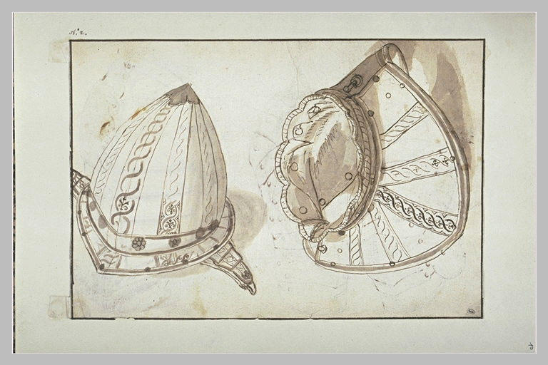 Parties d'armure d'arquebusier : casque dit morion et haussecol