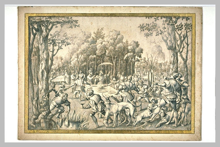 Allégorie du mois de Juin : chasse au cerf, le repas