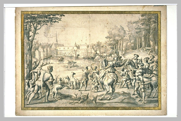 Allégorie du mois de Septembre : chasse au cerf, le bat-l'eau