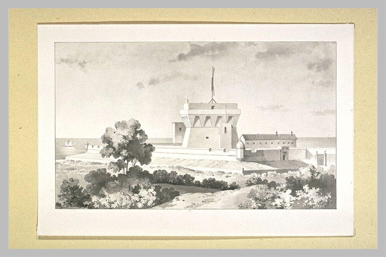 Vue d'un fortin au bord de la mer