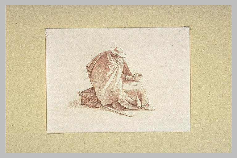 Mendiant enveloppé d'un manteau