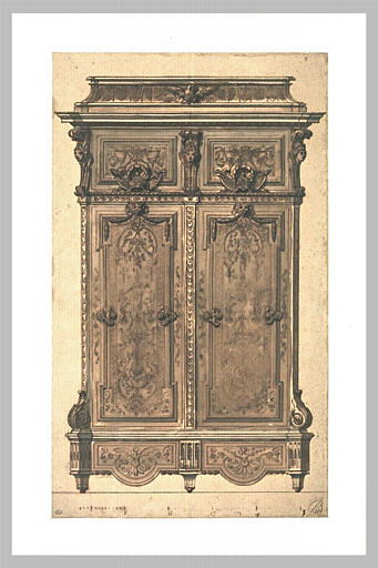 Grande armoire à deux vantaux surmontée de deux panneaux et d'une corniche